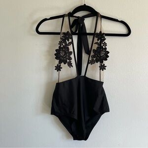 Elegant Black Floral Lace Bodysuit
